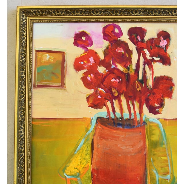 Abstract Original Juan Pepe Guzman Floral W/Red Flowers Oil Painting For Sale - Image 3 of 10