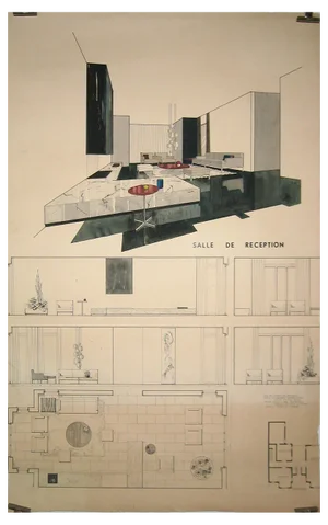 F. Janssens, Architectural Drawing of Reception Room, 1950s, Drawing on Paper