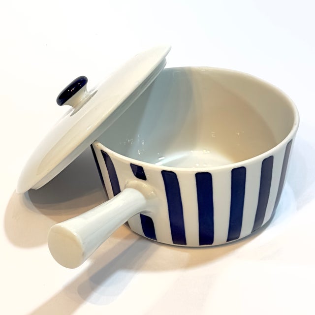 Blue Vintage Danish Blue & White Striped Pot With Lid by Axel Brüel for Lyngby Porcelain For Sale - Image 8 of 13