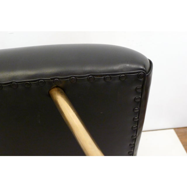 Metal Vintage Ottoman with Tapered Gold Legs and Black Faux Leather Seat, 1960s For Sale - Image 7 of 13
