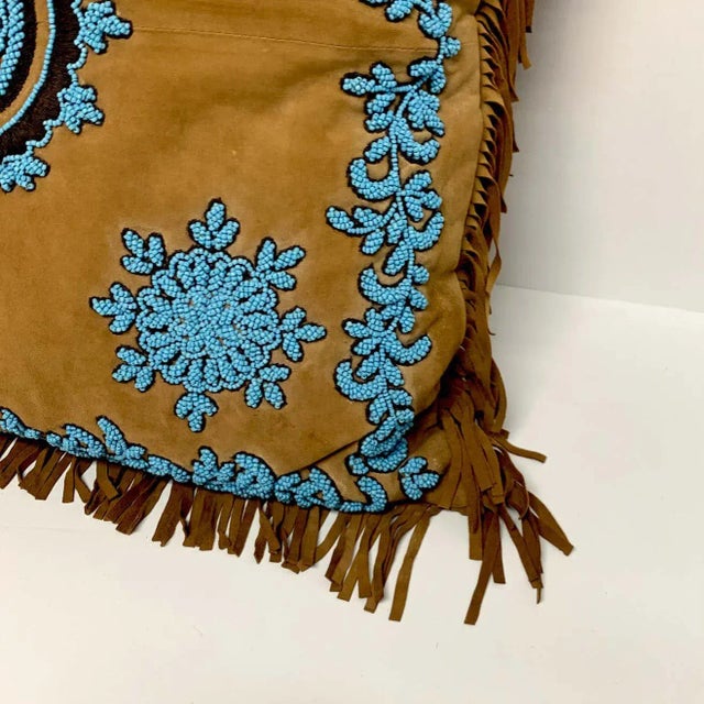 Glass Late 20th Century Native American Style Suede Pillow With Turquoise Glass Beadwork For Sale - Image 7 of 11