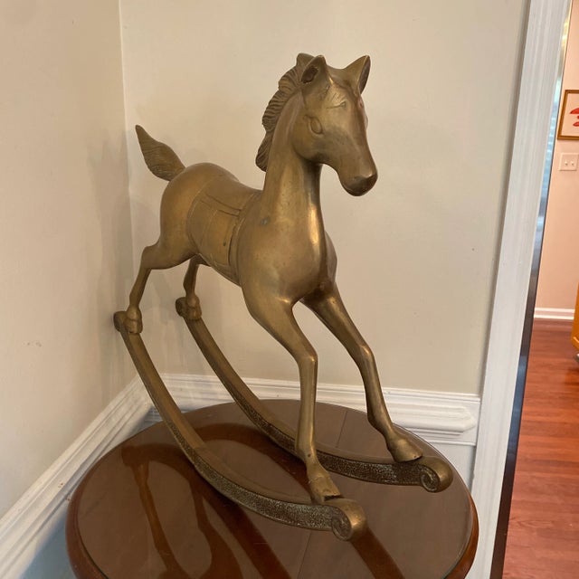 Vintage Large Brass Rocking Horse Sculpture For Sale - Image 9 of 12