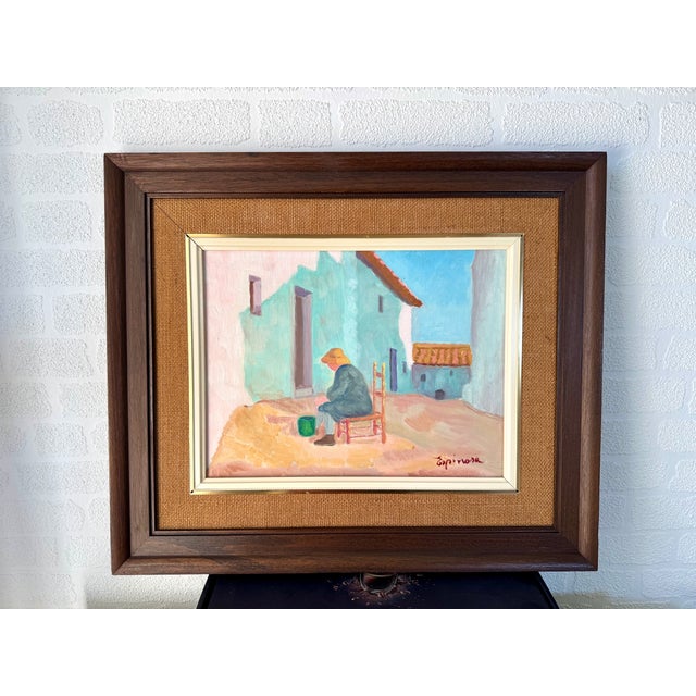 Espinosa, Mediterranean Village Scene, 1980s, Oil on Canvas For Sale - Image 8 of 10