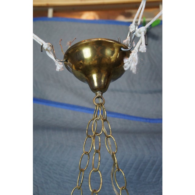 Antique Victorian Brass Ruffled Glass 3 Light Parlor Pendant Light Chandelier For Sale - Image 4 of 13