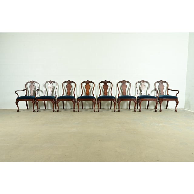 An outstanding set of eight Chippendale or Georgian style dining chairs By Smith & Watson USA, Circa Mid-20th Century...