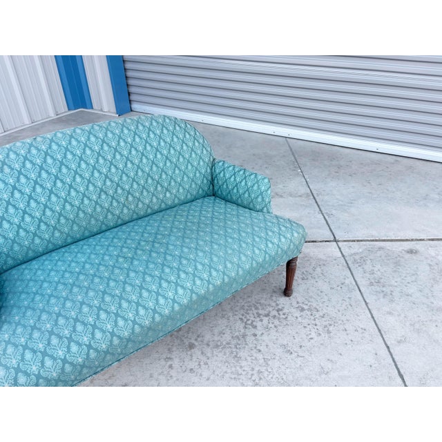 Turquoise 1960s Mid Century Mahogany Small Loveseat For Sale - Image 8 of 12