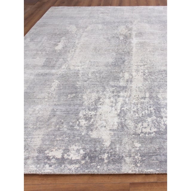 Abstract Exquisite Rugs Abstract Fine Pure Silk Hand-Knotted Silk Silver/Ivory Rug-12'X15' For Sale - Image 3 of 7