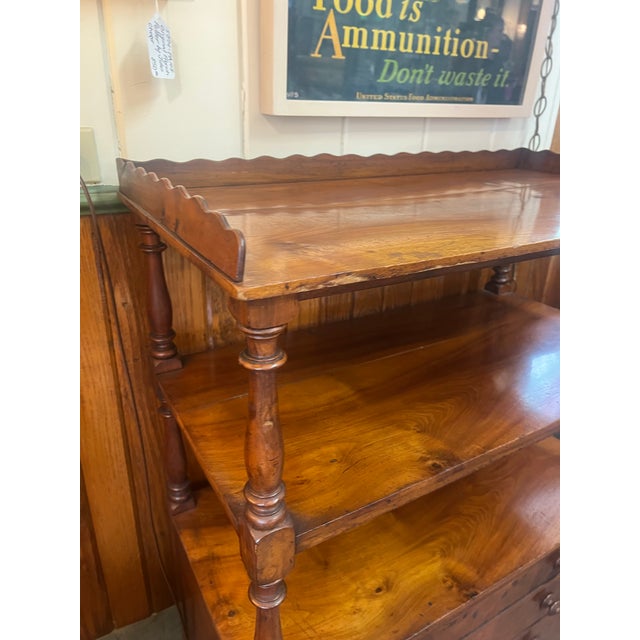 Brown Antique Mahogany English Etegere Dumb Waiter Three Tiered Trolly With Drawers For Sale - Image 8 of 9