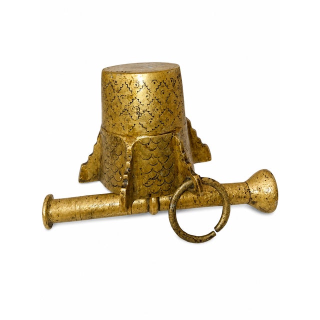 Handcrafted authentic Moroccan brass mortar and pestle featuring traditional engraved details and a beautiful aged finish....