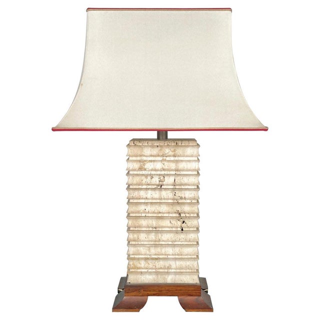 Italian Pagoda Table Lamp in Travertine, Wood and Brass, 1970s For Sale - Image 15 of 15