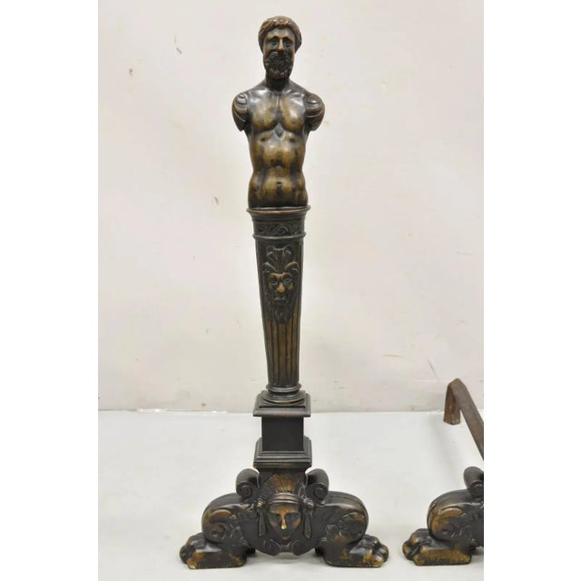 Antique French Renaissance Revival Large Figural Man and Woman Andirons - a Pair For Sale In Philadelphia - Image 6 of 12