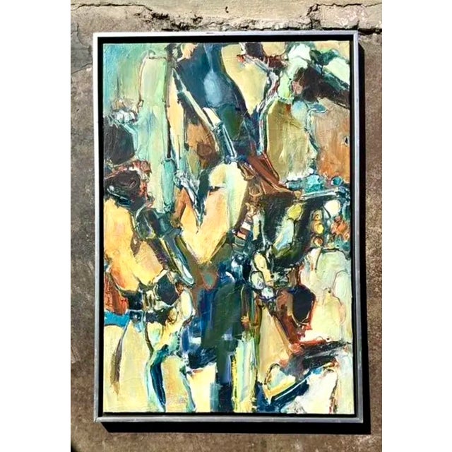 Vintage Original Abstract Oil Painting on Canvas For Sale - Image 9 of 12
