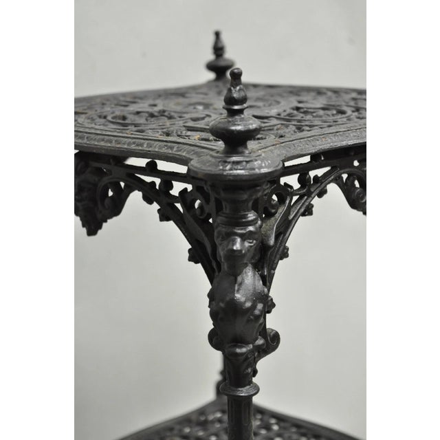Antique French Renaissance Victorian Cast Iron Figural 3 Tier Plant Stand Table For Sale - Image 10 of 18
