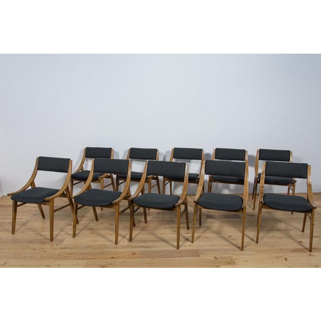 This set of ten dining chairs was produced by Zamojska Furniture Factory in Poland circa 1970. It was designed by Juliusz...
