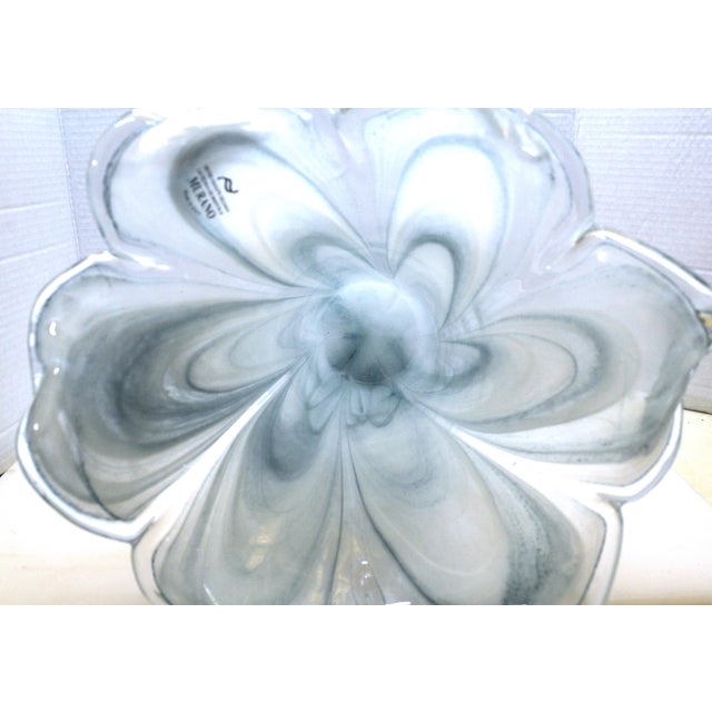 Modern Tall 15.5” Vintage Italian Blown Glass Fazzoletto Lily Vase – Aqua Alabastro Swirl For Sale - Image 3 of 14