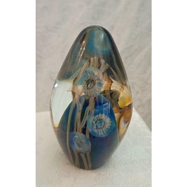 Glass Vintage Robert Eickholt Signed Art Glass Floral Egg Paperweight For Sale - Image 7 of 11