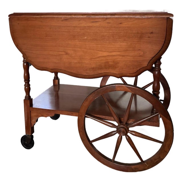 Mid 20th Century Walnut Drop Leaf Tea Table/Bar Cart For Sale