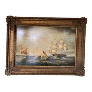 Mid 20th Century Oil Painting of Ships in a Storm