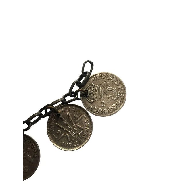 Metal Wwii Era Canadian, English & Australian Solid Silver Coin Charm Bracelet For Sale - Image 7 of 7