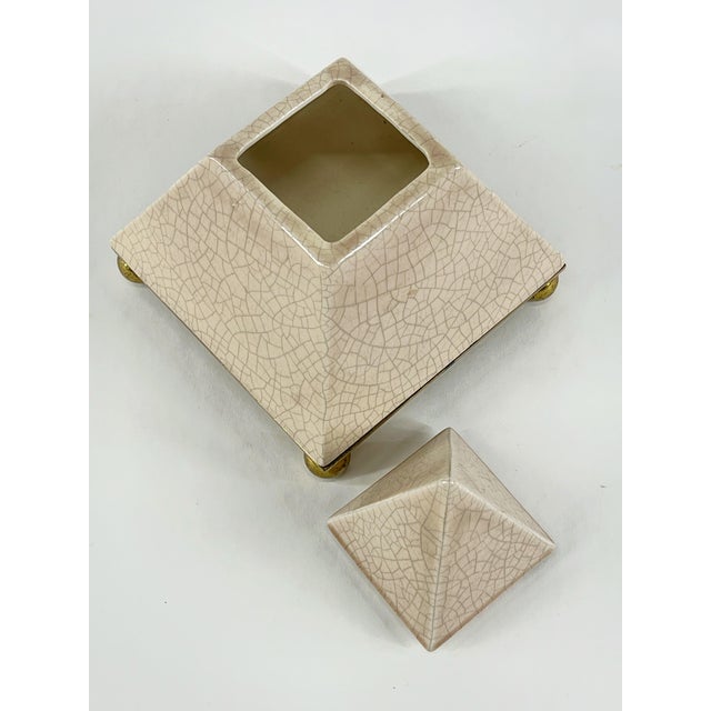 Metal Vintage Postmodern Ceramic Pyramid Box For Sale - Image 7 of 12