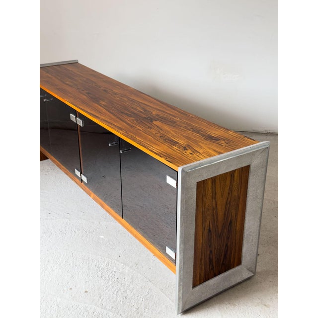 Rosewood, Chrome & Smoked Glass Sideboard attributed to Richard Young for Merrow Associates, 1960s For Sale - Image 9 of 16
