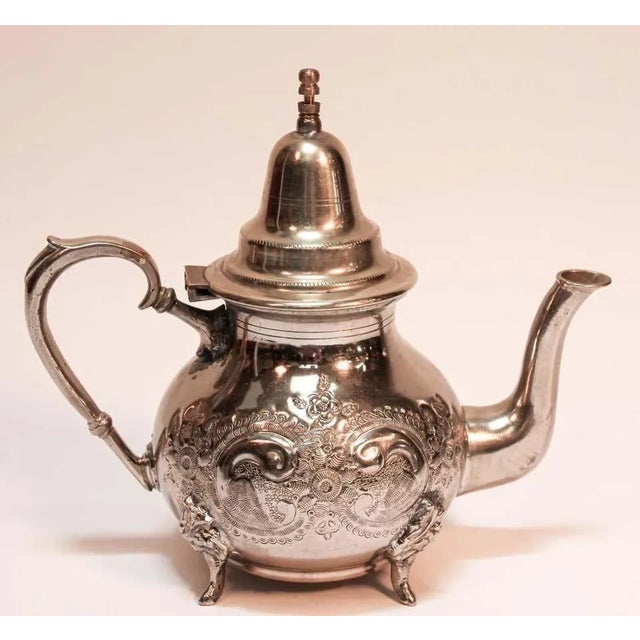 Metal Moroccan Silver Plated Tea Pot For Sale - Image 7 of 12