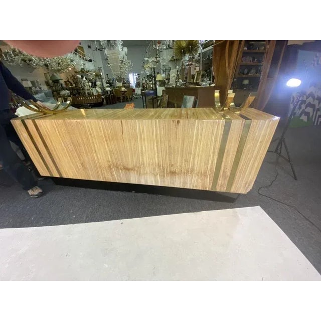 1980s Leon Rosen Modern Wood & Brass & Glass Sideboard For Sale - Image 9 of 10