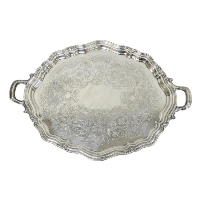 Antique Reed & Barton Winthrop Silver Plated Victorian Bar Serving Platter Tray For Sale