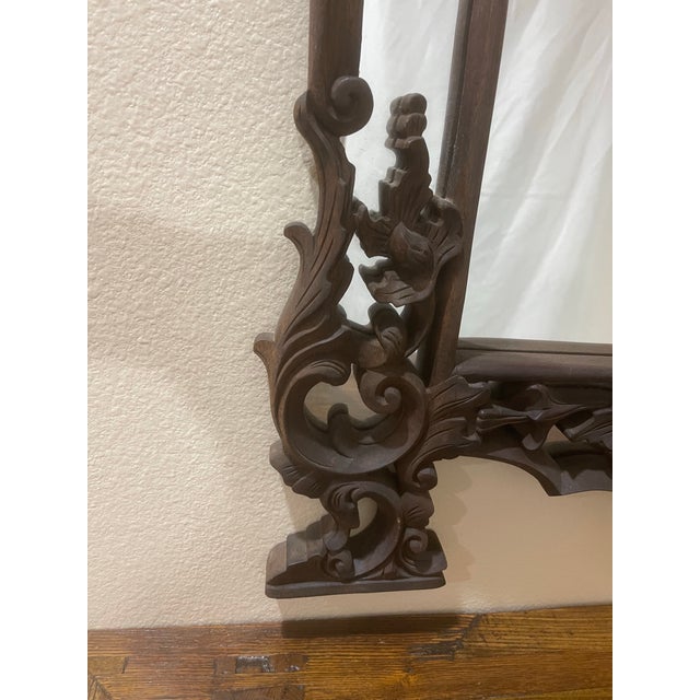Brown Vintage Indonisian Hand Carved Mirror Frame Mahogany For Sale - Image 8 of 9