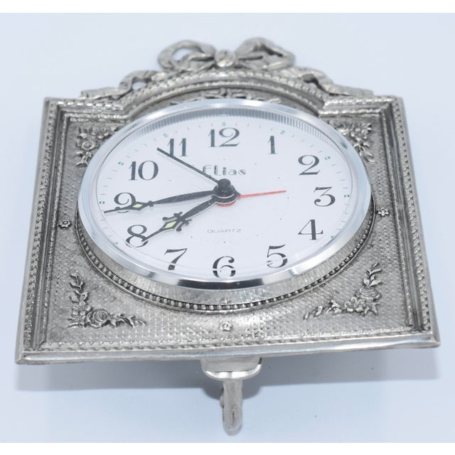 Elias-1990 Pewter 925 Fine Sterling Silver Art Nouveau Ornate Alarm Clock For Sale - Image 4 of 9