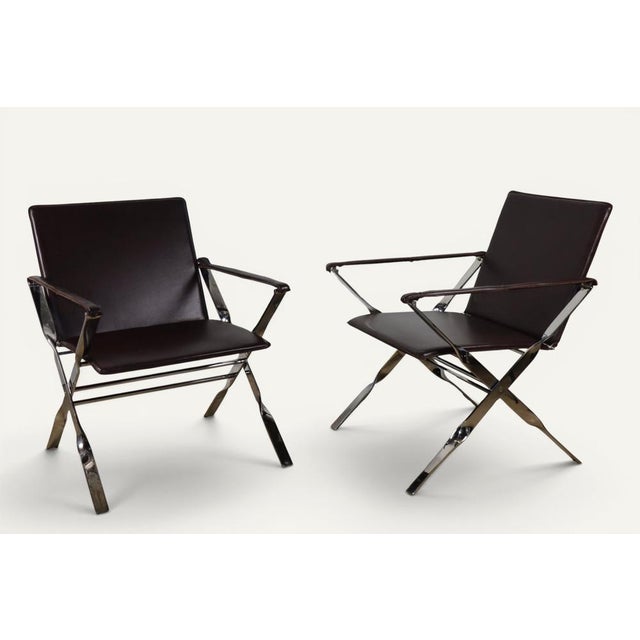 Leather and Chrome-Plated Metal Armchairs, Italy, 1970, Set of 2 For Sale - Image 4 of 18