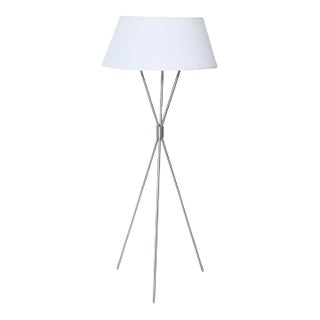 1950s T. H. Robsjohn-Gibbings Brushed Nickel Tripod Floor Lamp with Parchment Shade For Sale