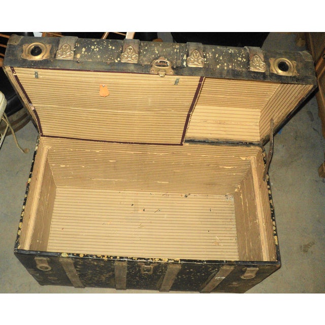 Antique Large Metal & Wood Steamer Trunk For Sale - Image 11 of 12