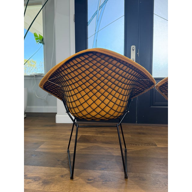 1970s Vintage Harry Bertoia for Knoll Diamond Chairs in Original Mustard Upholstery — Pair For Sale - Image 5 of 15
