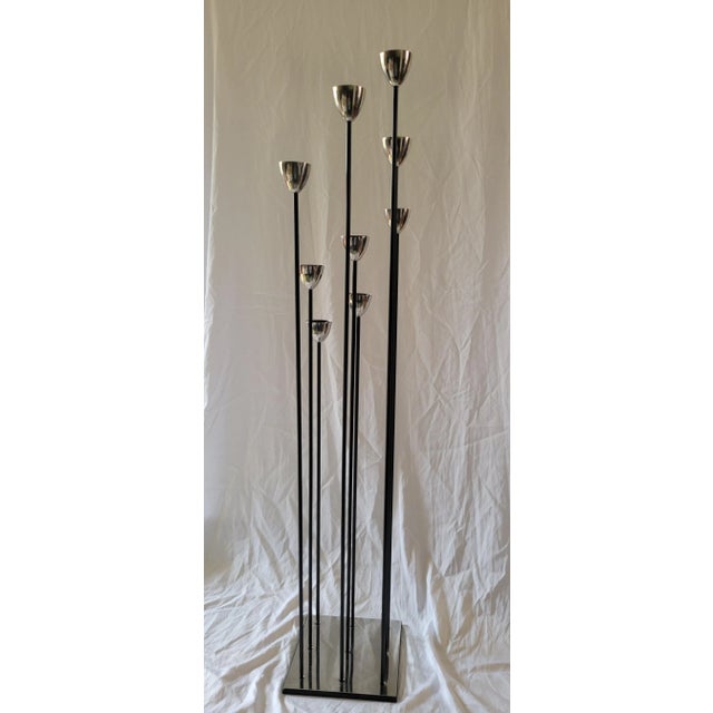 Mid-Century Modern Modernist Chrome and Wrought Iron Floor Length Candelabra in the Style of Bertoia For Sale - Image 3 of 11