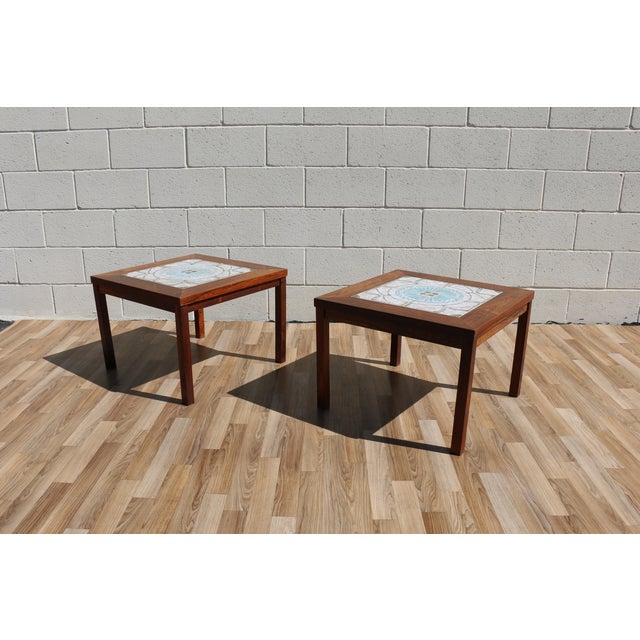 Pair of 1970s Danish Modern Rosewood Tile Top Side Tables For Sale - Image 4 of 18
