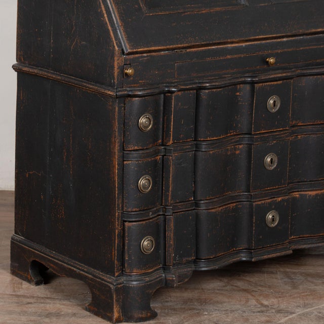 Black Late 18th Century Danish Black Painted Oak Rococo Secretary Bureau For Sale - Image 8 of 10