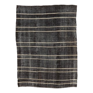 Mid 20th Century Brown & Ivory Striped Kilim Rug For Sale
