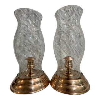 Vintage Solid Brass and Glass Hurricane Candle Holders - a Pair For Sale