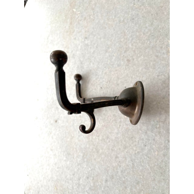 Art Deco Antique Bronze Double Arm Hall Wall Hooks. Set of Two For Sale - Image 3 of 8