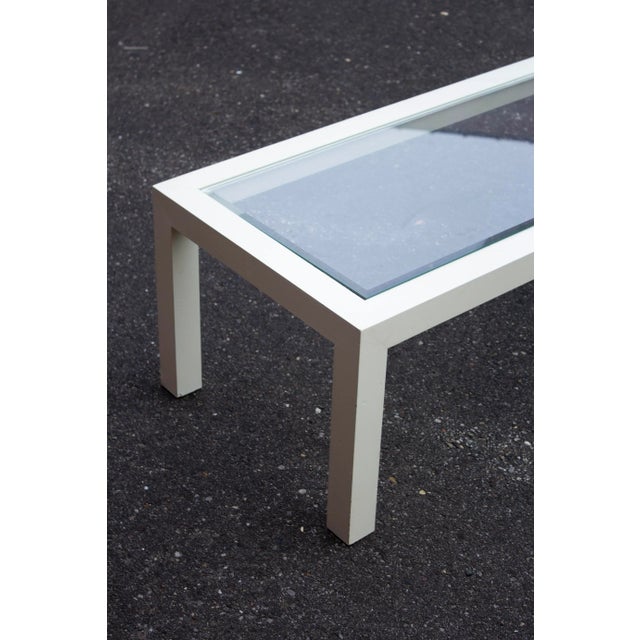 Wood Rectangular White Parsons Coffee Table With Inset Glass Top For Sale - Image 7 of 13