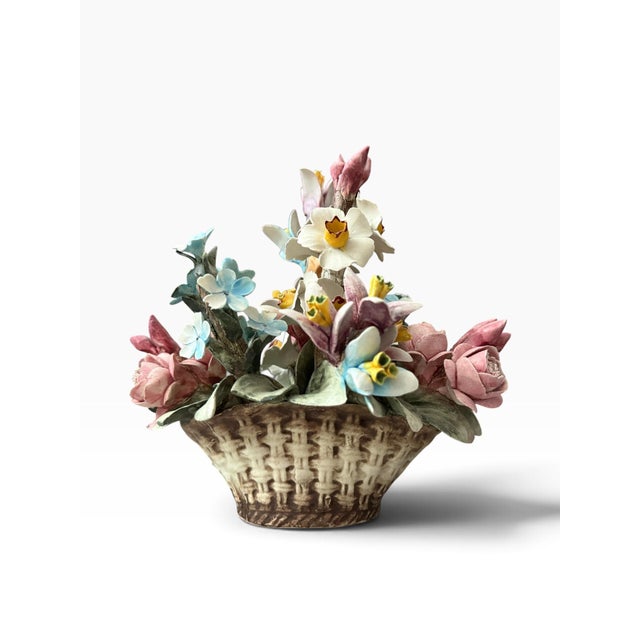 Striking vintage Capodimonte-style floral centerpiece featuring an exceptionally dimensional arrangement of individually...
