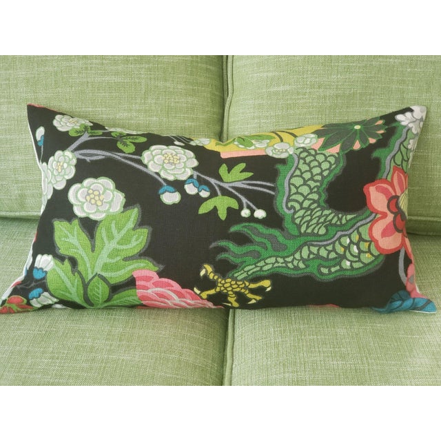 Contemporary Chinoiserie Schumacher Chiang Mai Lumbar Pillow in Ebony For Sale In Philadelphia - Image 6 of 6