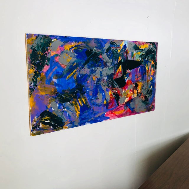Abstract in Blue, by Erik Sulander Original 48 x 26 on wood. Post-modern expressionism.