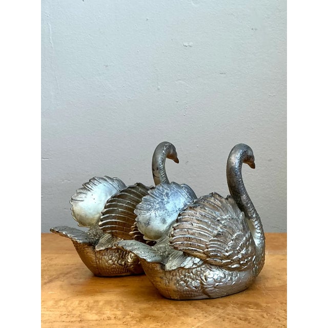 Silver Vintage Ornamental Silver Swan Sculptures - Pair For Sale - Image 8 of 12