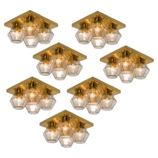 Square Glass Flush Mounts attributed to Glashütte Limburg, Germany, 1960s For Sale