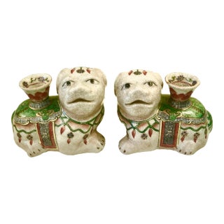 1980s Foo Dog Candle Holders - a Pair For Sale
