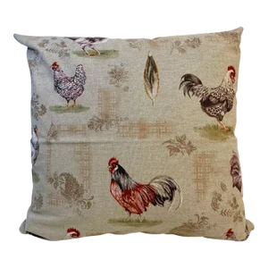 20” Square Pillow With Rooster & Chicken Print - Made in U K