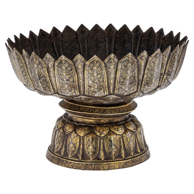 Large 19th Century Thai Silver-Gilt Niello Enamel Bowl, 1800s For Sale