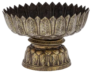 Large 19th Century Thai Silver-Gilt Niello Enamel Bowl, 1800s